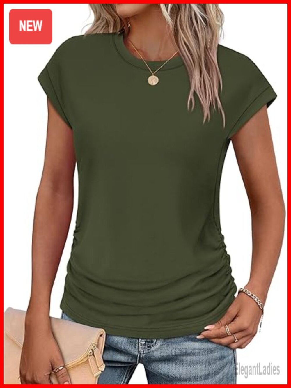 Women's Cap Sleeve Ruched T-Shirt Flattering Summer Top